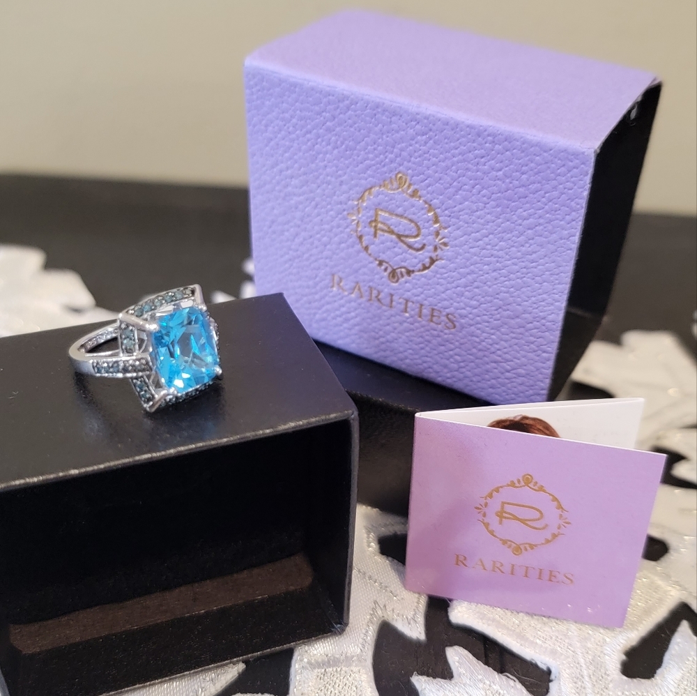 Rarities by Carol Brodie Blue Topaz and Blue Diamond Sterling Silver Ring